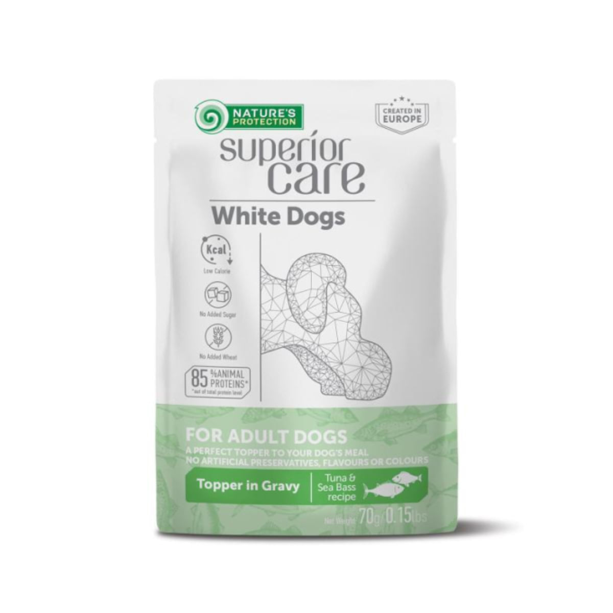 NATURES PROTECTION Superior Care White Dogs, XS-XL, Ton și Pește alb, plic hrană umedă câini, (topping), 70g - 2 | YEO
