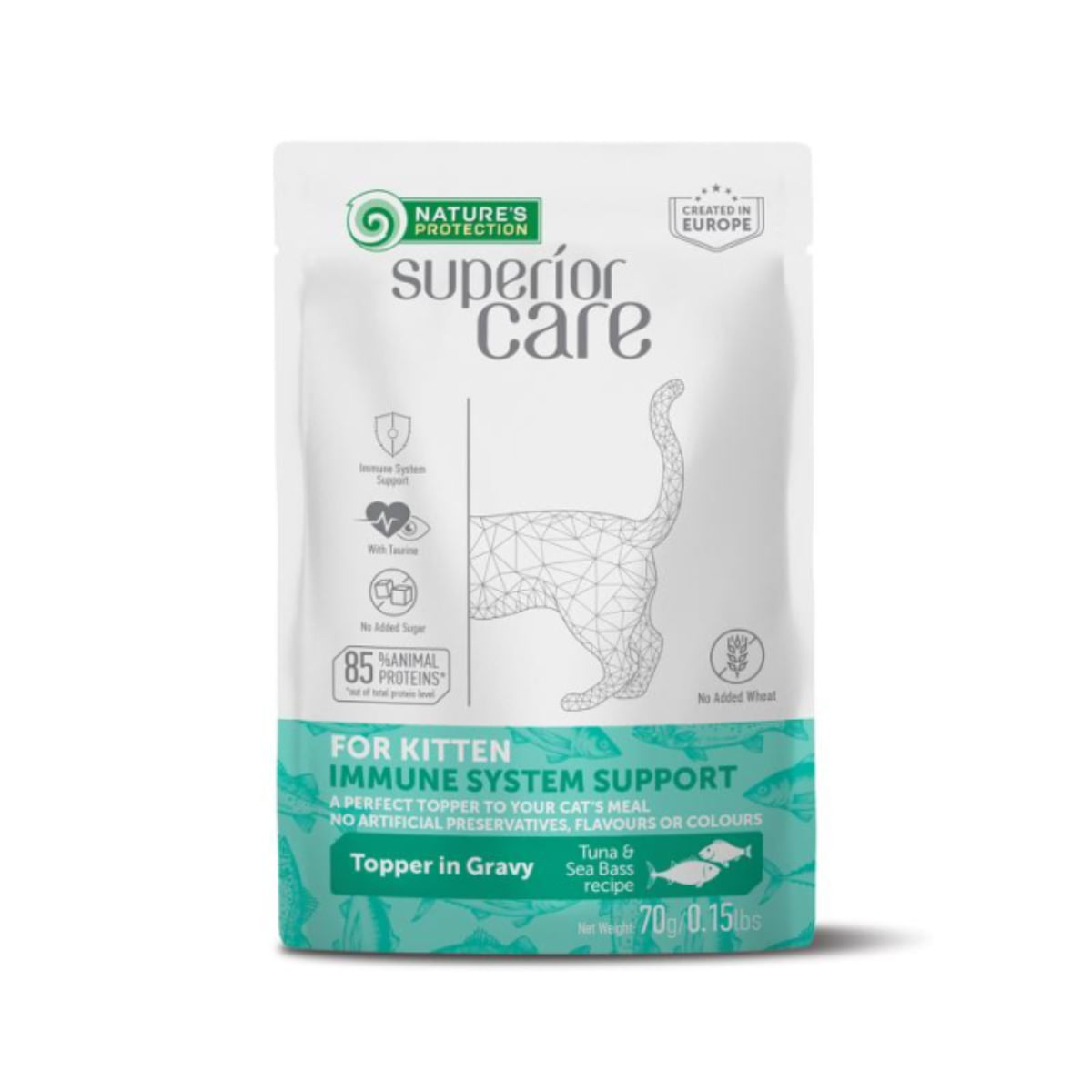 NATURES PROTECTION Superior Care Immune System, Ton și Șalău, plic hrană umedă pisici junior, sistem imunitar, (topping), 70g - 2 | YEO