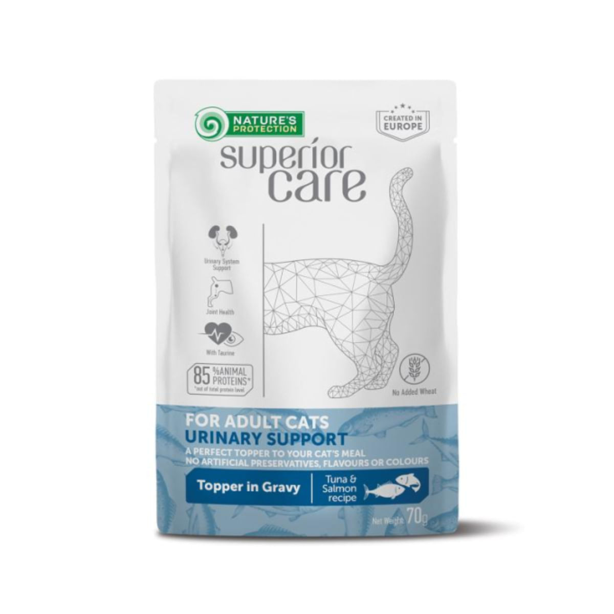 NATURES PROTECTION Superior Care Urinary, Ton și Somon, plic hrană umedă pisici, sistem urinar, (topping), 70g - 2 | YEO