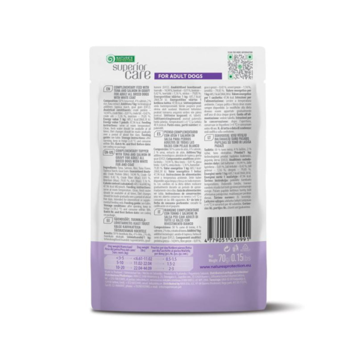 NATURES PROTECTION Superior Care White Dogs, XS-XL, Ton și Somon, plic hrană umedă câini, (topping), 70g - 3 | YEO