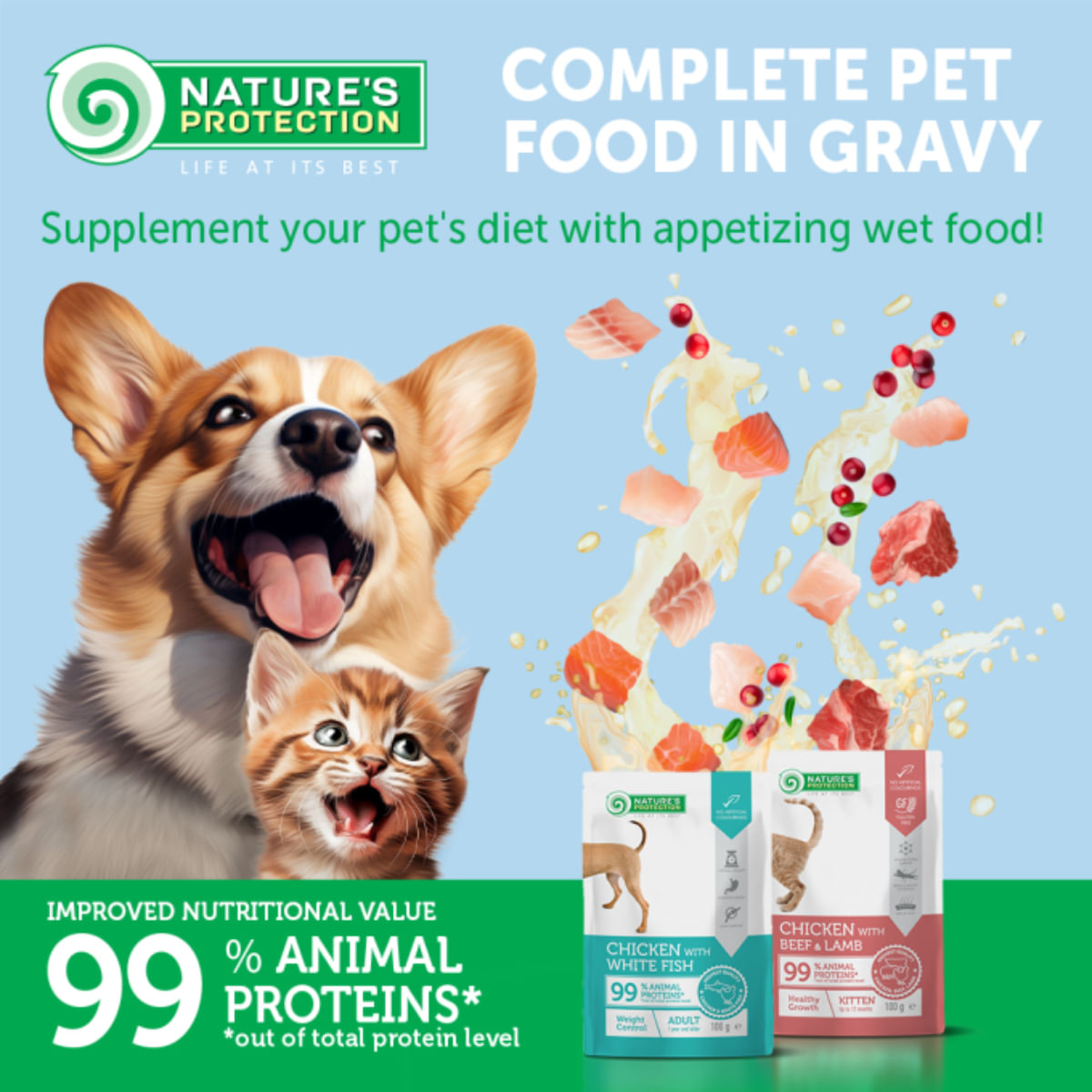 NATURES PROTECTION Weight Control, Pui și Somon, plic hrană umedă pisici, obezitate, (în sos), 100g - 3 | YEO