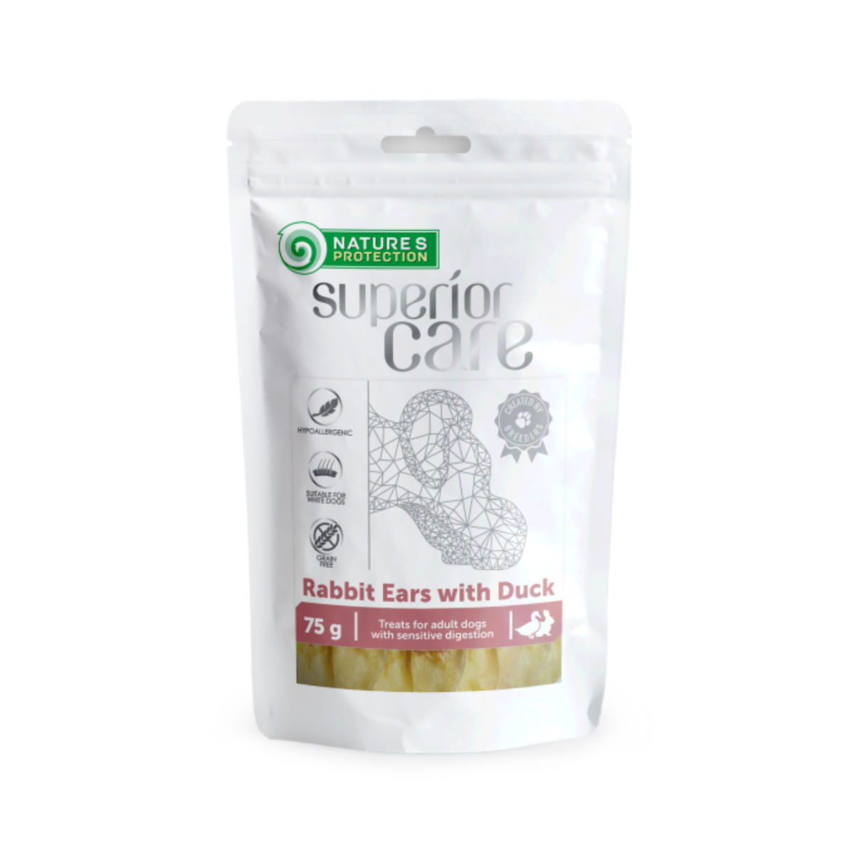 NATURES PROTECTION Superior Care Rabbit Ears, XS-XL, Iepure și Rață, punguță recompense câini, 75g - 2 | YEO