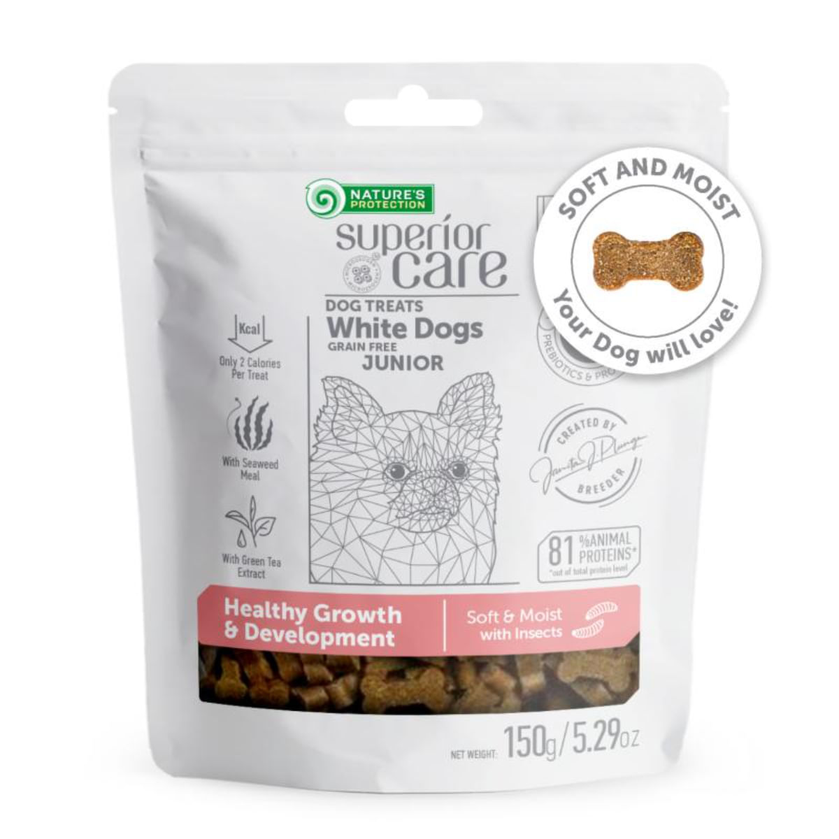 NATURES PROTECTION Superior Care Healthy Growth & Development, XS-XL, Insecte, punguță recompense funcționale fără cereale câini junior, 150g - 2 | YEO