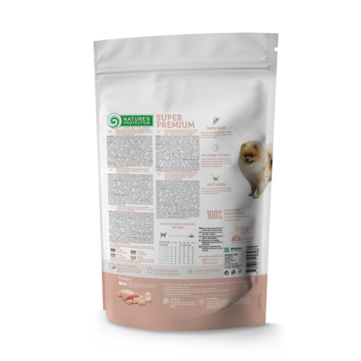 NATURES PROTECTION Junior Small Breed, XS-S, Pui și Krill, hrană uscată câini junior, 500g