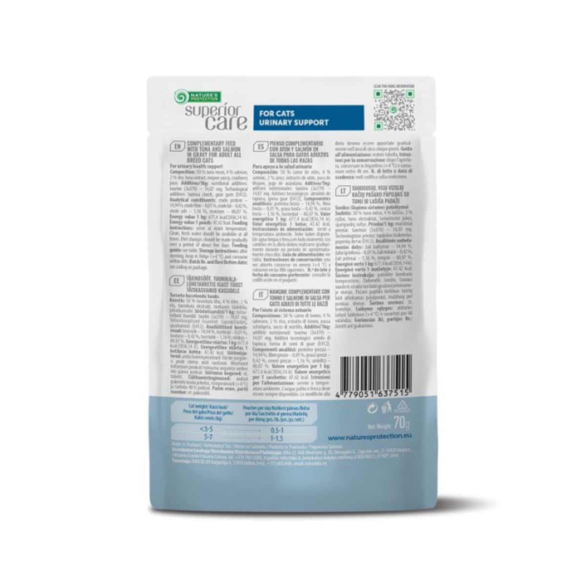NATURES PROTECTION Superior Care Urinary, Ton și Somon, plic hrană umedă pisici, sistem urinar, (topping), 70g
