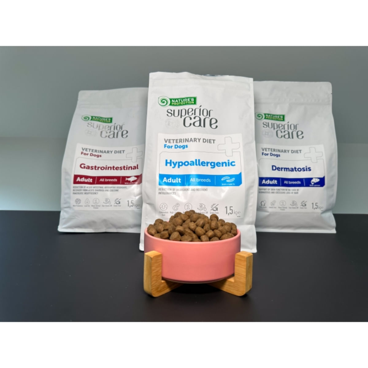NATURES PROTECTION Superior Care Veterinary Diet Gastrointestinal White, XS-XL, Pește, dietă veterinară, hrană uscată câini, sistem digestiv, 1.5kg