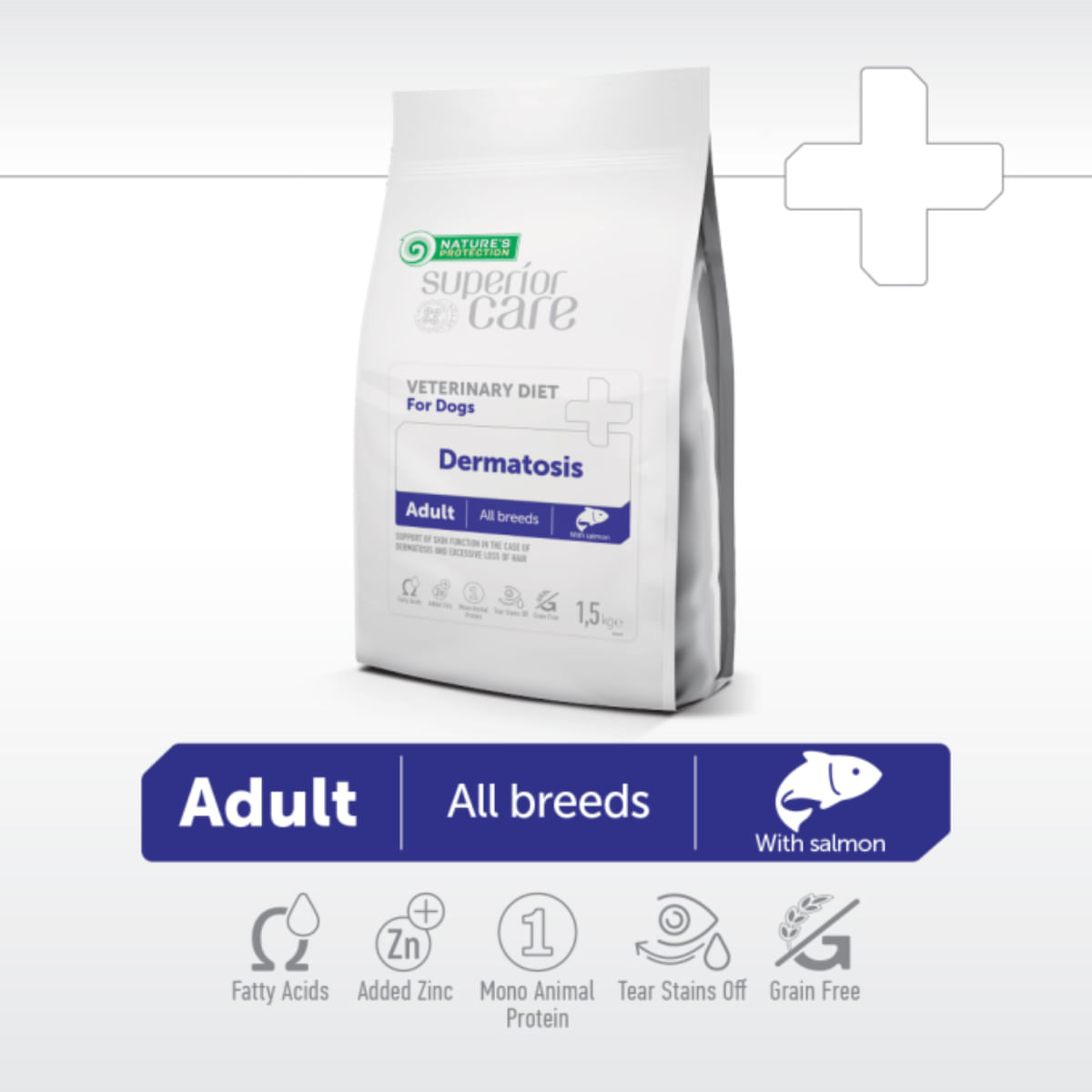 NATURES PROTECTION Superior Care Veterinary Diet Dermatosis, XS-XL, Somon, dietă veterinară, hrană uscată monoproteică câini, piele & blană, 10kg