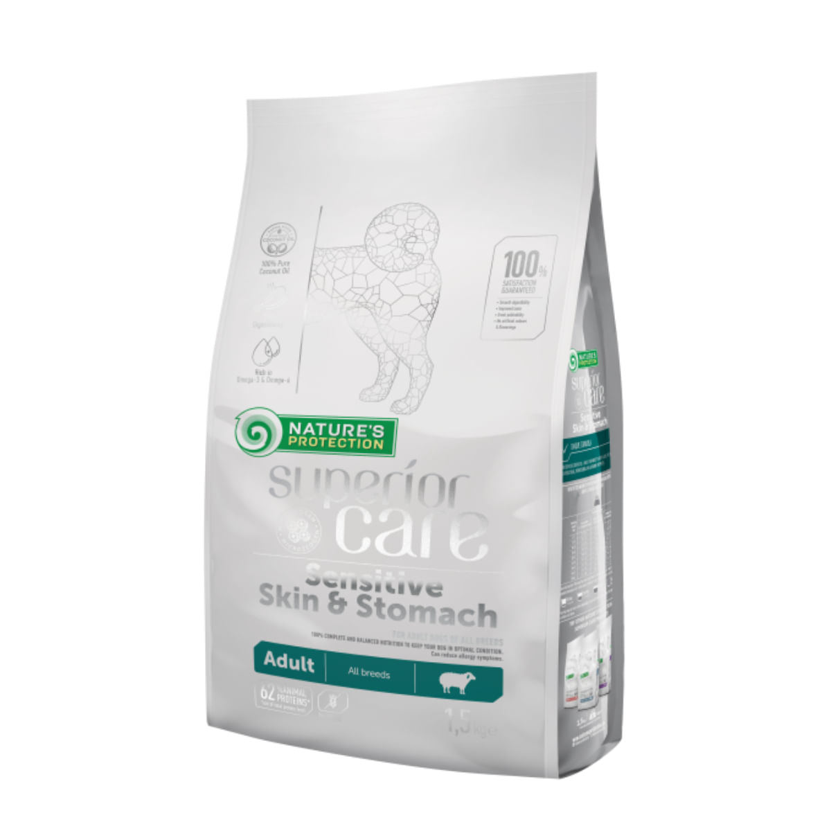 NATURES PROTECTION Superior Care Sensitive Skin & Stomach, XS-XL, Miel, hrană uscată câini, piele & blană, 10kg