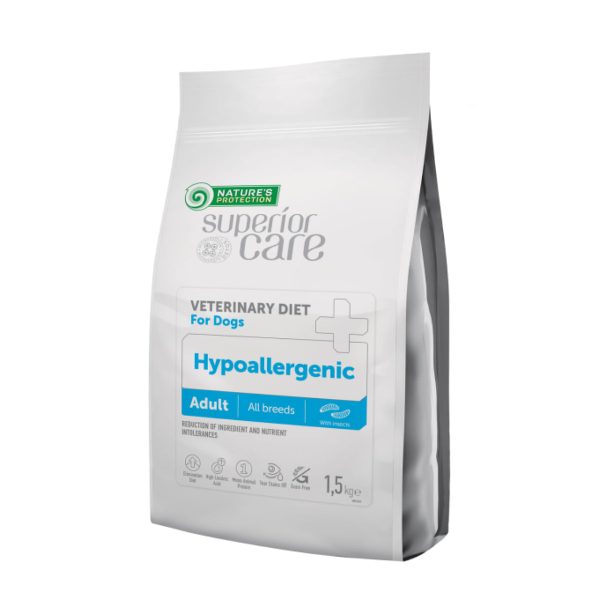 NATURES PROTECTION Superior Care Veterinary Diet Hypoallergenic, XS-XL, Insecte, dietă veterinară, hrană uscată monoproteică câini, alergii, 1.5kg - 1 | YEO