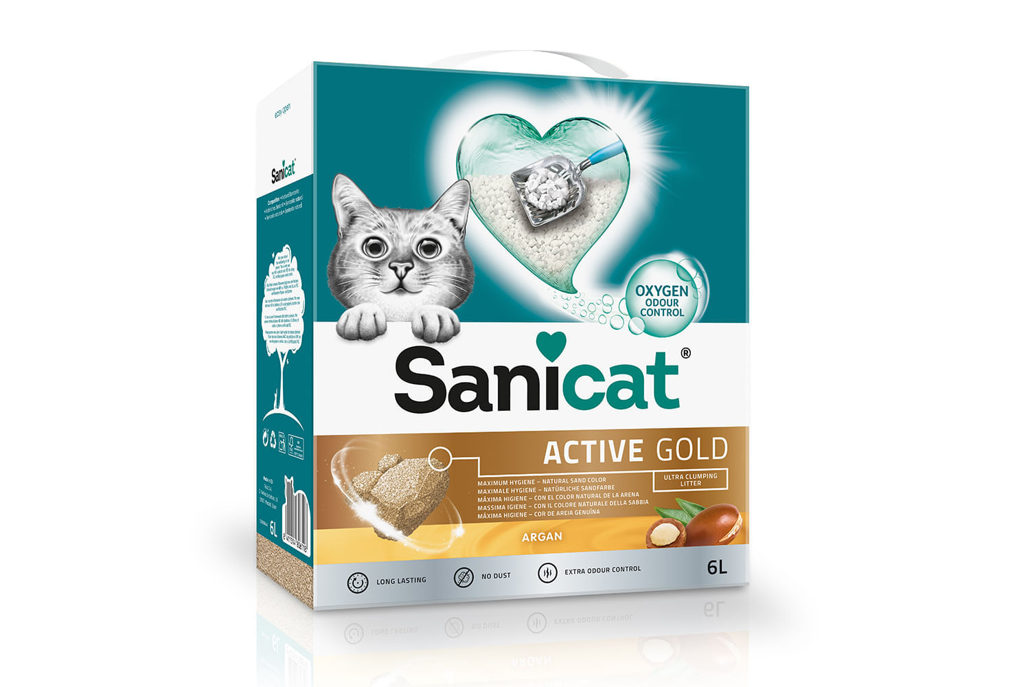 SANICAT Active Gold, Argan, așternut igienic pisici, granule, bentonită, aglomerant, neutralizare mirosuri, 6l - 1 | YEO