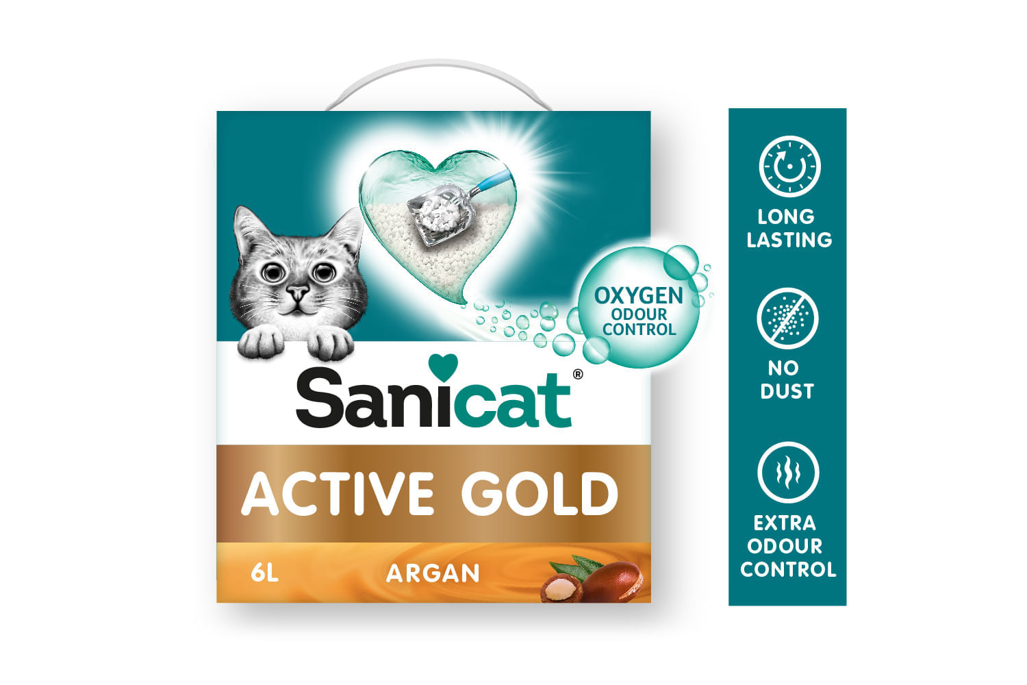 SANICAT Active Gold, Argan, așternut igienic pisici, granule, bentonită, aglomerant, neutralizare mirosuri, 6l - 3 | YEO