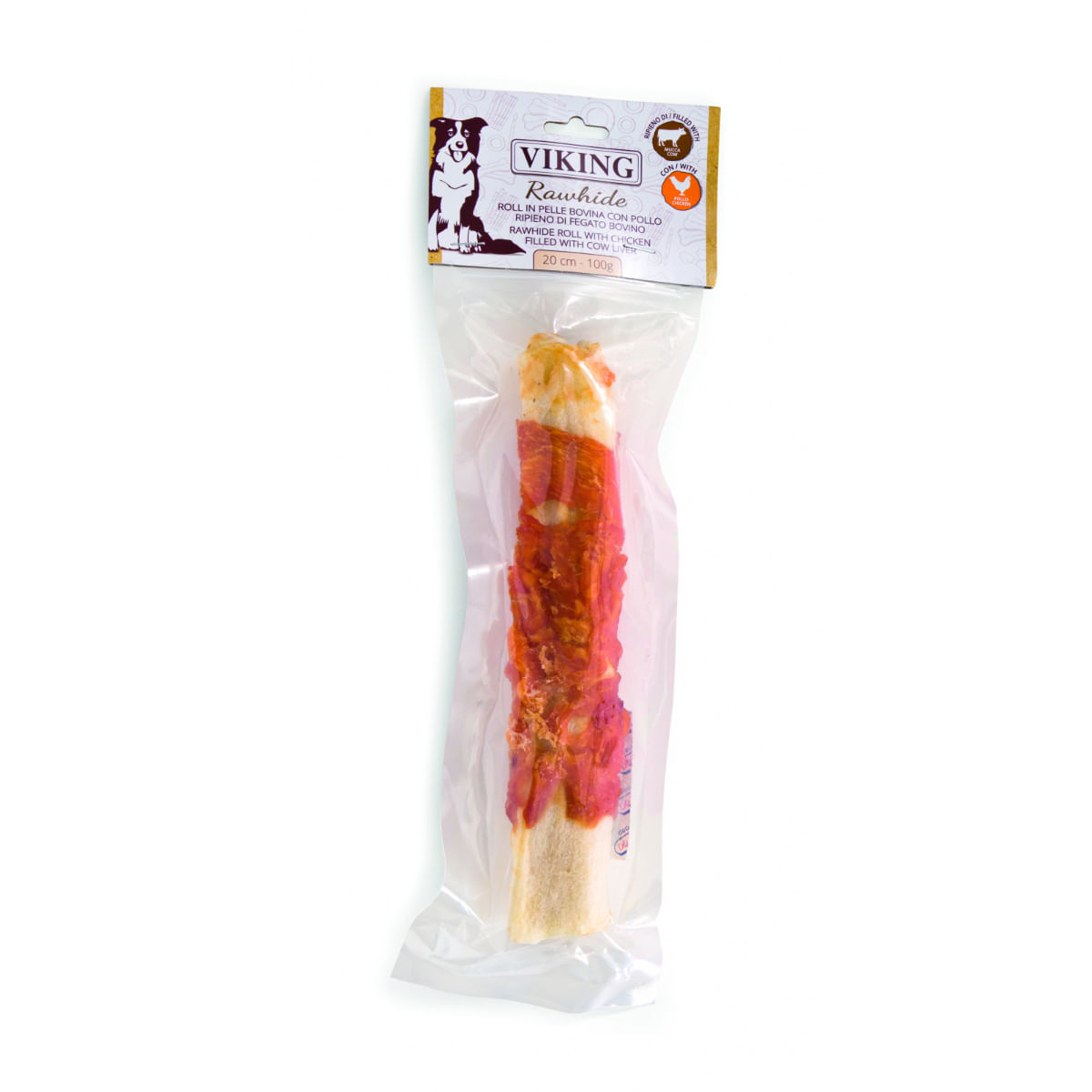 LEOPET Viking Rawhide Roll Filled, M-XL, Pui și Ficat de Vită, punguță recompense fără cereale câini, 100g - 1 | YEO