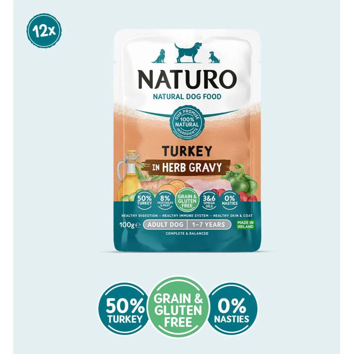 NATURO, XS-XL, Curcan, plic hrană umedă fără cereale câini (în sos), 100g - 1 | YEO