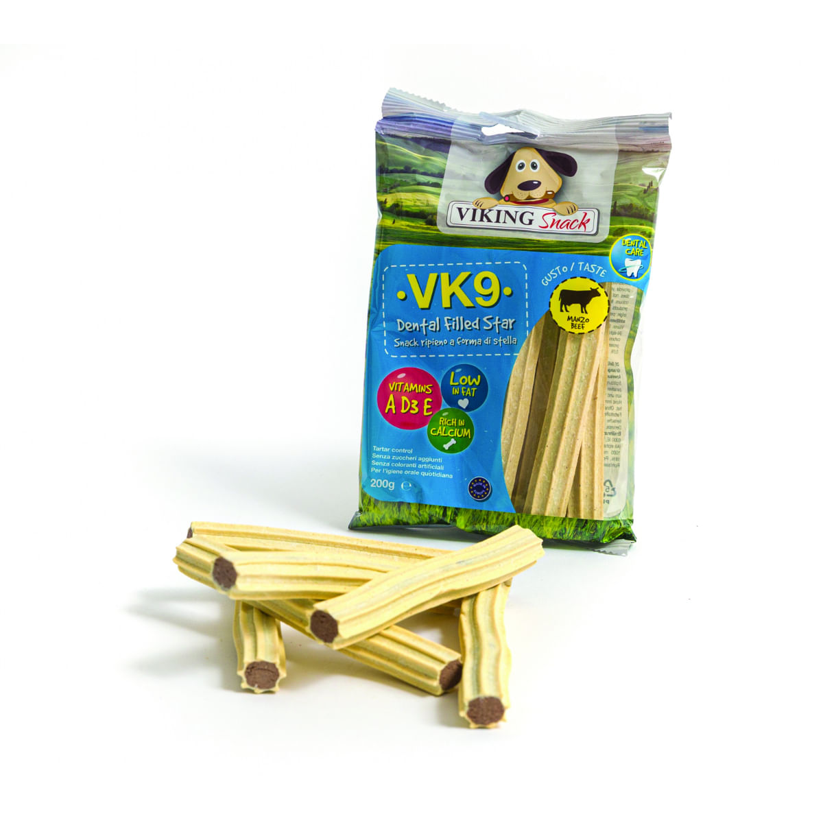 LEOPET Viking Dental Filled Star, XS-XL, Vită, punguță recompense câini, 200g - 1 | YEO