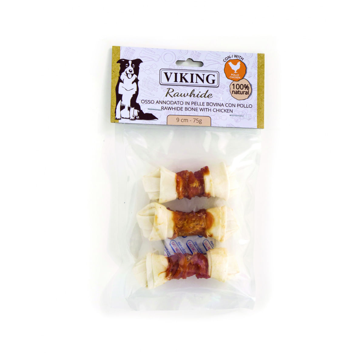 LEOPET Viking Rawhide Bone with Chicken, XS-M, Pui și Vită, punguță recompense fără cereale câini, 75g - 1 | YEO