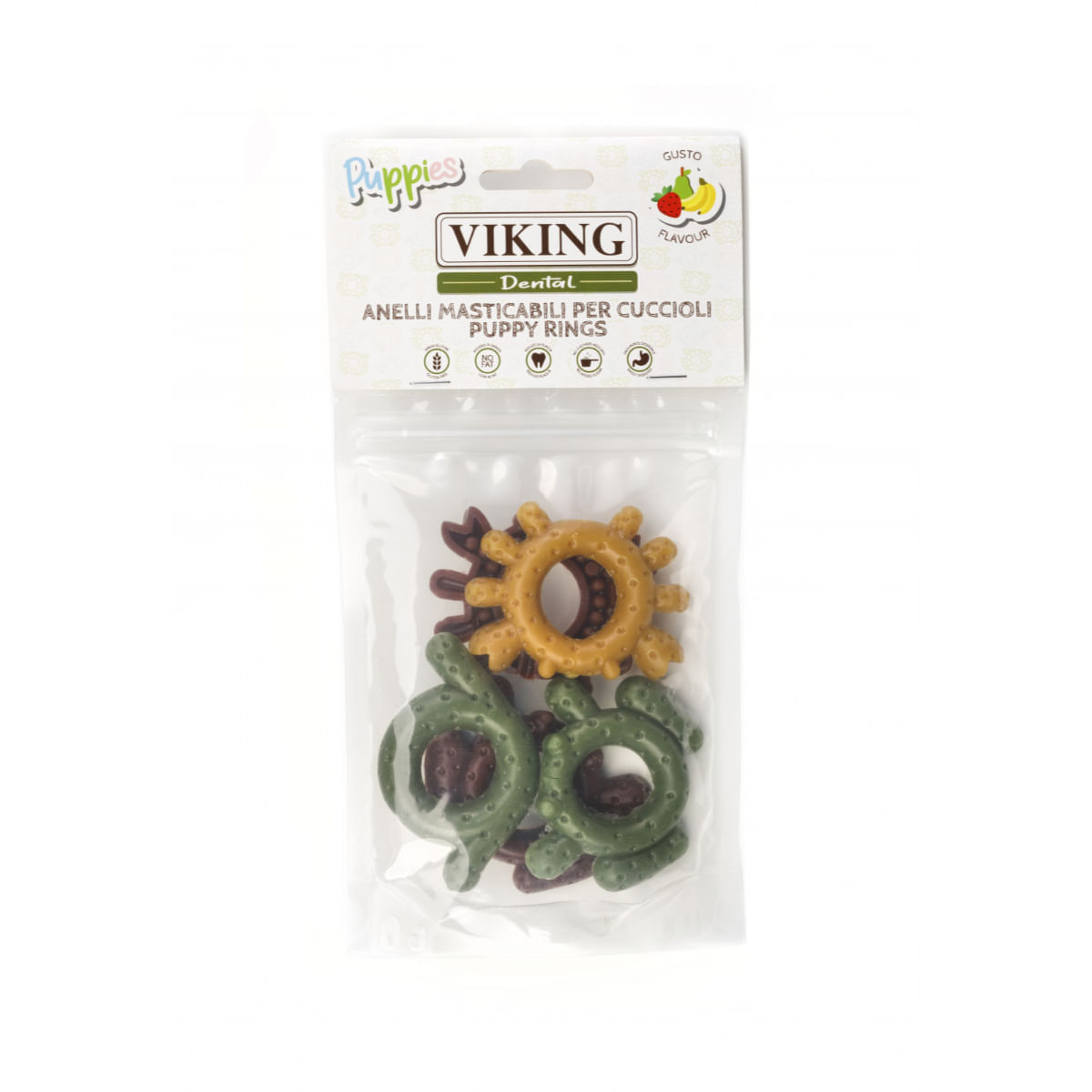 LEOPET Viking Dental Puppy Rings, XS-XL, Fructe, punguță recompense fără cereale câini junior, 80g - 1 | YEO