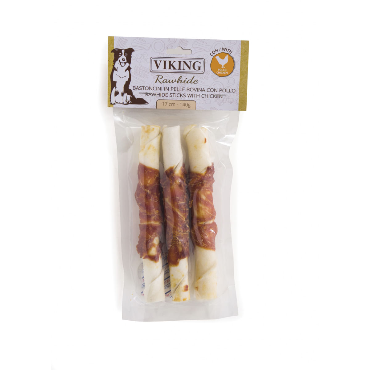 LEOPET Viking Rawhide Sticks with Chicken, M-XL, Pui și Vită, punguță recompense fără cereale câini, 140g - 1 | YEO