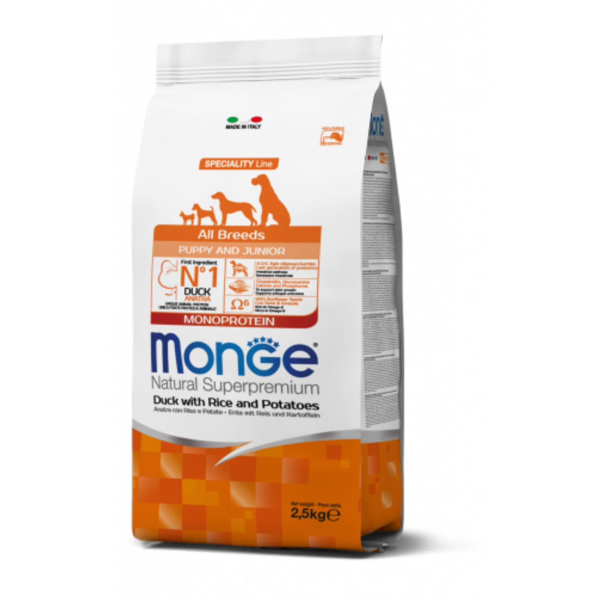MONGE Monoprotein, XS-XL, Rață și Orez, hrană uscată câini, 12kg - 1 | YEO