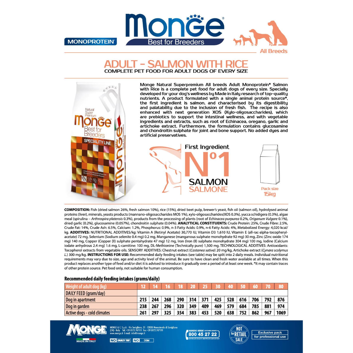 MONGE Best for Breeders, XS-XL, Somon și Orez, hrană uscată câini, 15kg - 2 | YEO