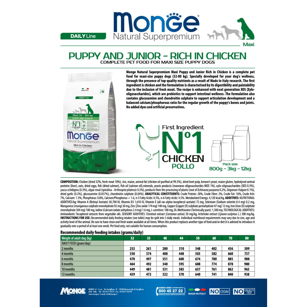 MONGE Best for Breeders Maxi Puppy&Junior, L-XL, Pui și Orez, hrană uscată câini junior, 15kg - 2 | YEO