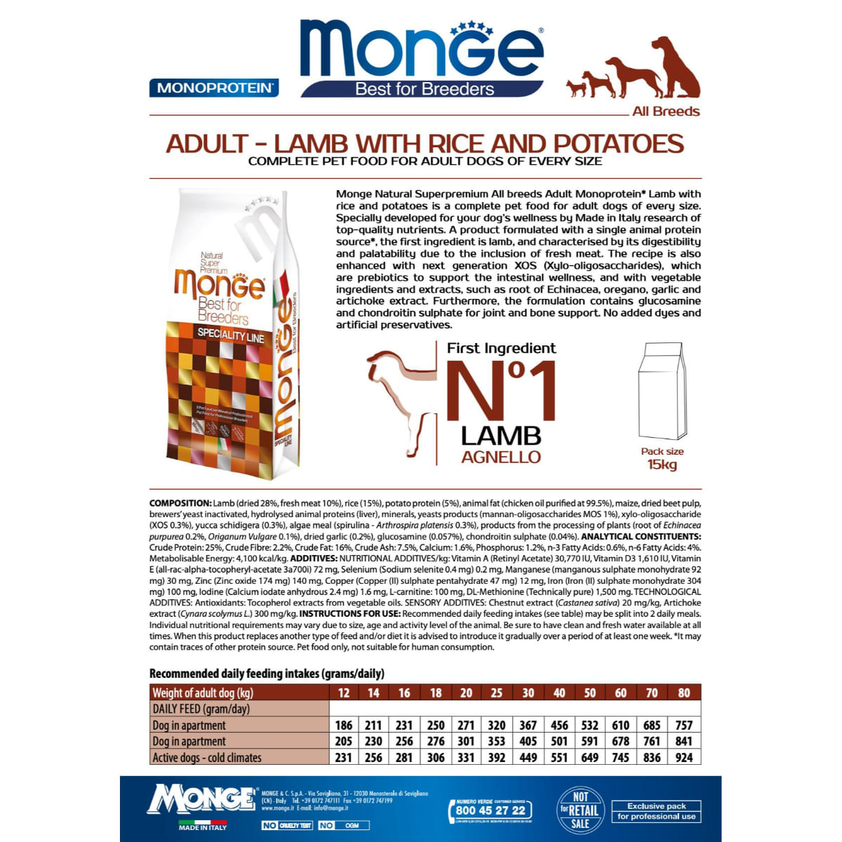 MONGE Best for Breeders, XS-XL, Miel și Orez, hrană uscată câini, 15kg - 2 | YEO