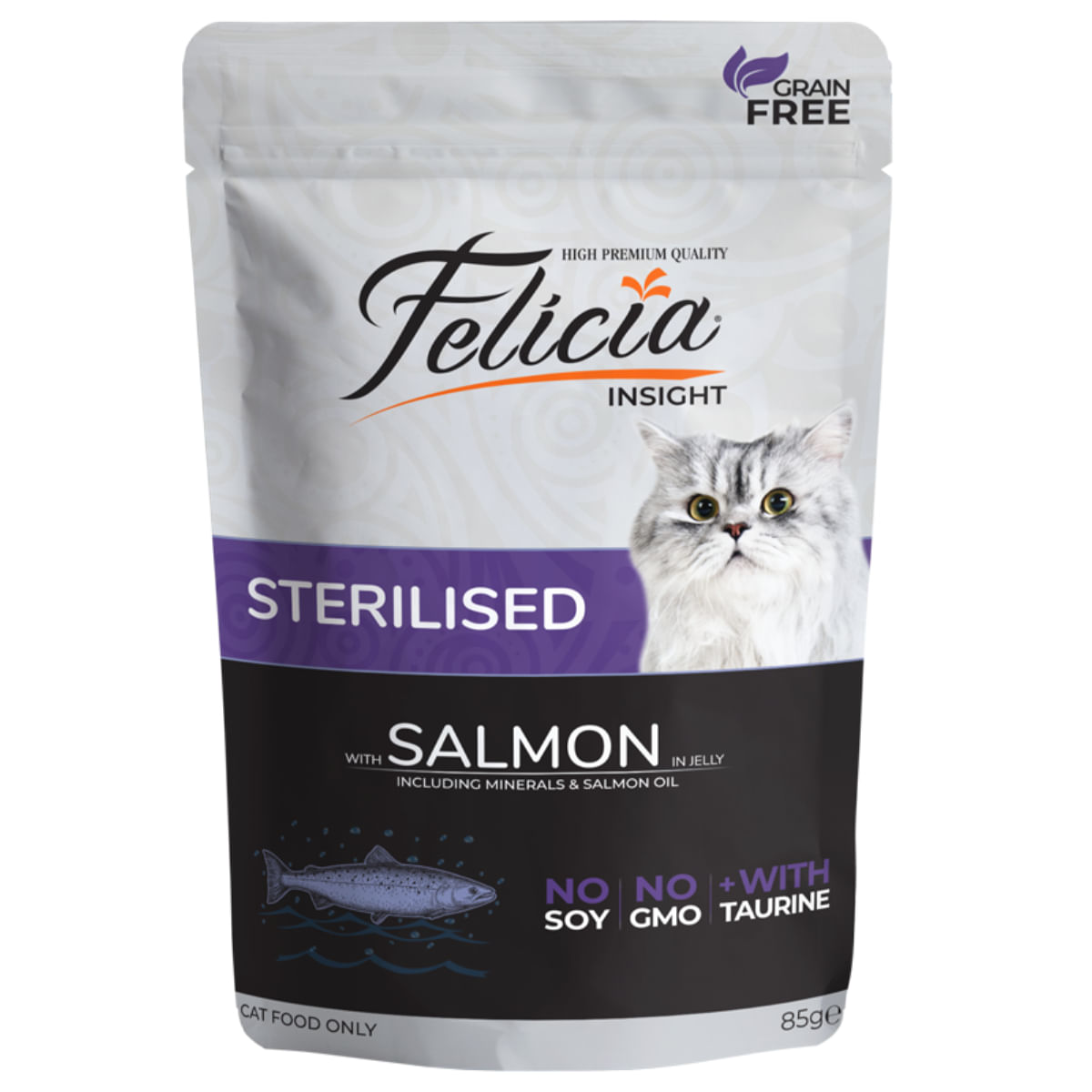 FELICIA Sterilised, Somon, plic hrană umedă fără cereale pisici sterilizate, (în aspic), 85g
