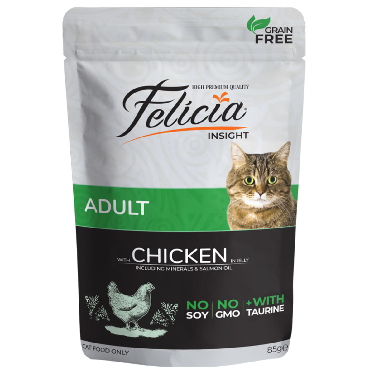 FELICIA, Pui, plic hrană umedă fără cereale pisici, (în aspic), 85g - 1 | YEO
