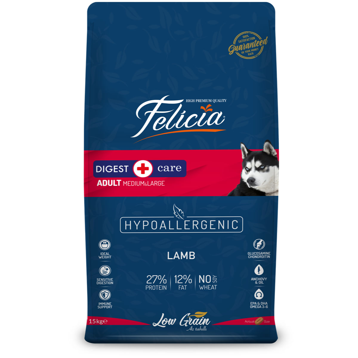 FELICIA Digest Care Adult Medium &amp; Large M-XL, Miel și Anșoa, hrană uscată conținut redus cereale câini, sistem digestiv, 15kg