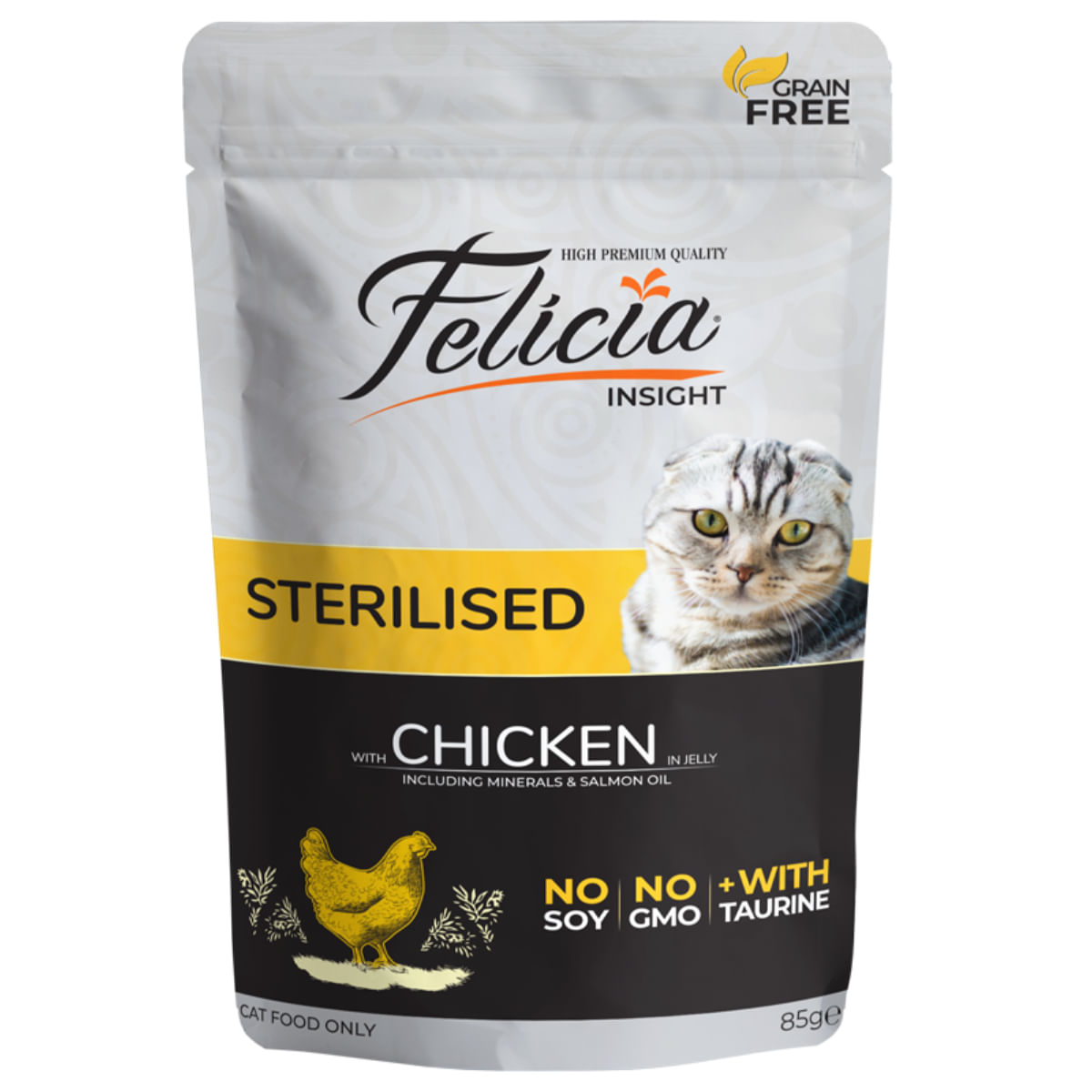 FELICIA Sterilised, Pui, plic hrană umedă fără cereale pisici sterilizate, (în aspic), 85g - 1 | YEO