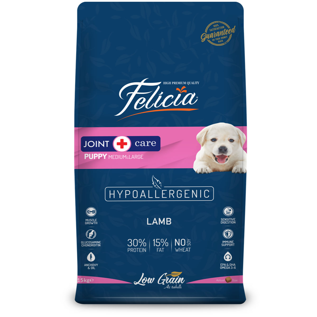 FELICIA Joint Care Puppy Medium &amp; Large, M-XL, Miel, hrană uscată conținut redus cereale câini junior, sistem articular, 15kg