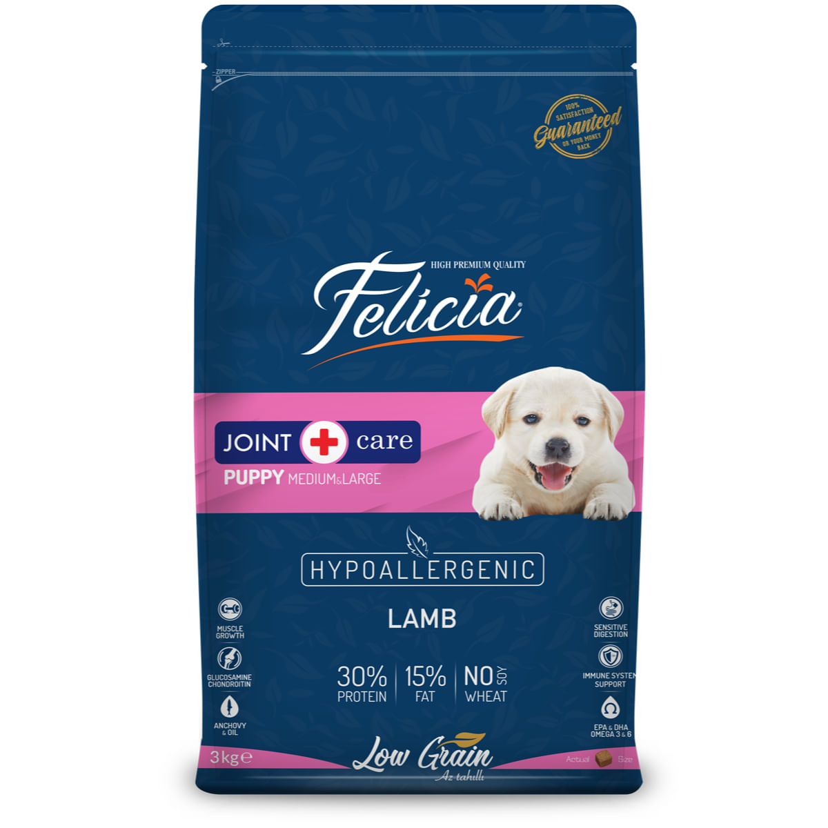 FELICIA Joint Care Puppy Medium &amp; Large, M-XL, Miel, hrană uscată conținut redus cereale câini junior, sistem articular, 15kg