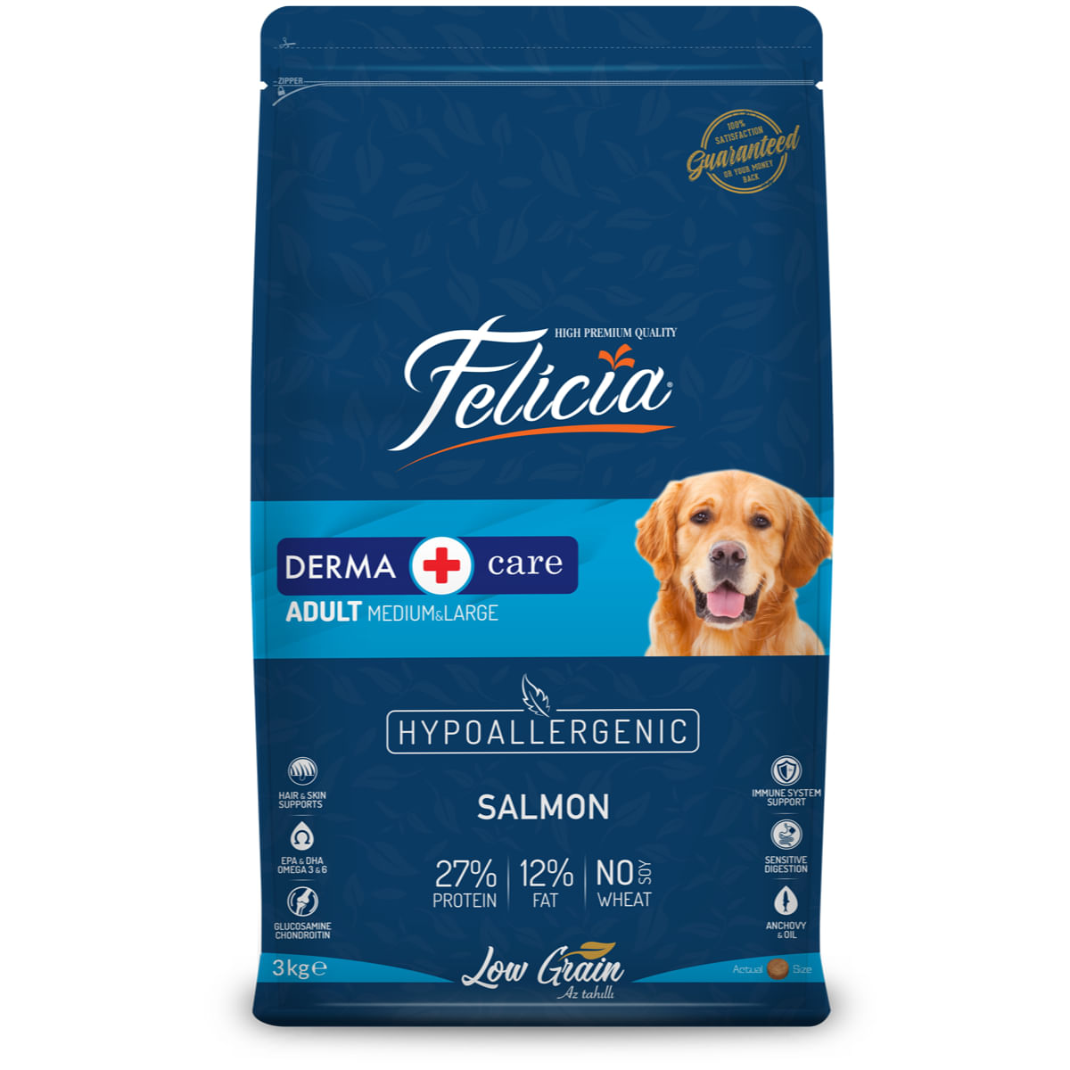FELICIA Derma Care Adult Medium & Large, M-XL, Somon, hrană uscată conținut redus cereale câini, alergii, 15kg - 2 | YEO