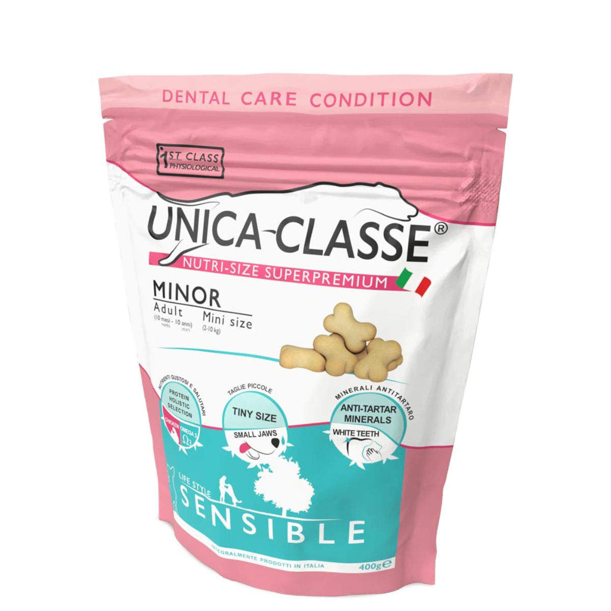 UNICA Classe Minor Sensible, XS-S, Pui, punguță recompense funcționale câini, sensibilități dentare, 400g - 1 | YEO
