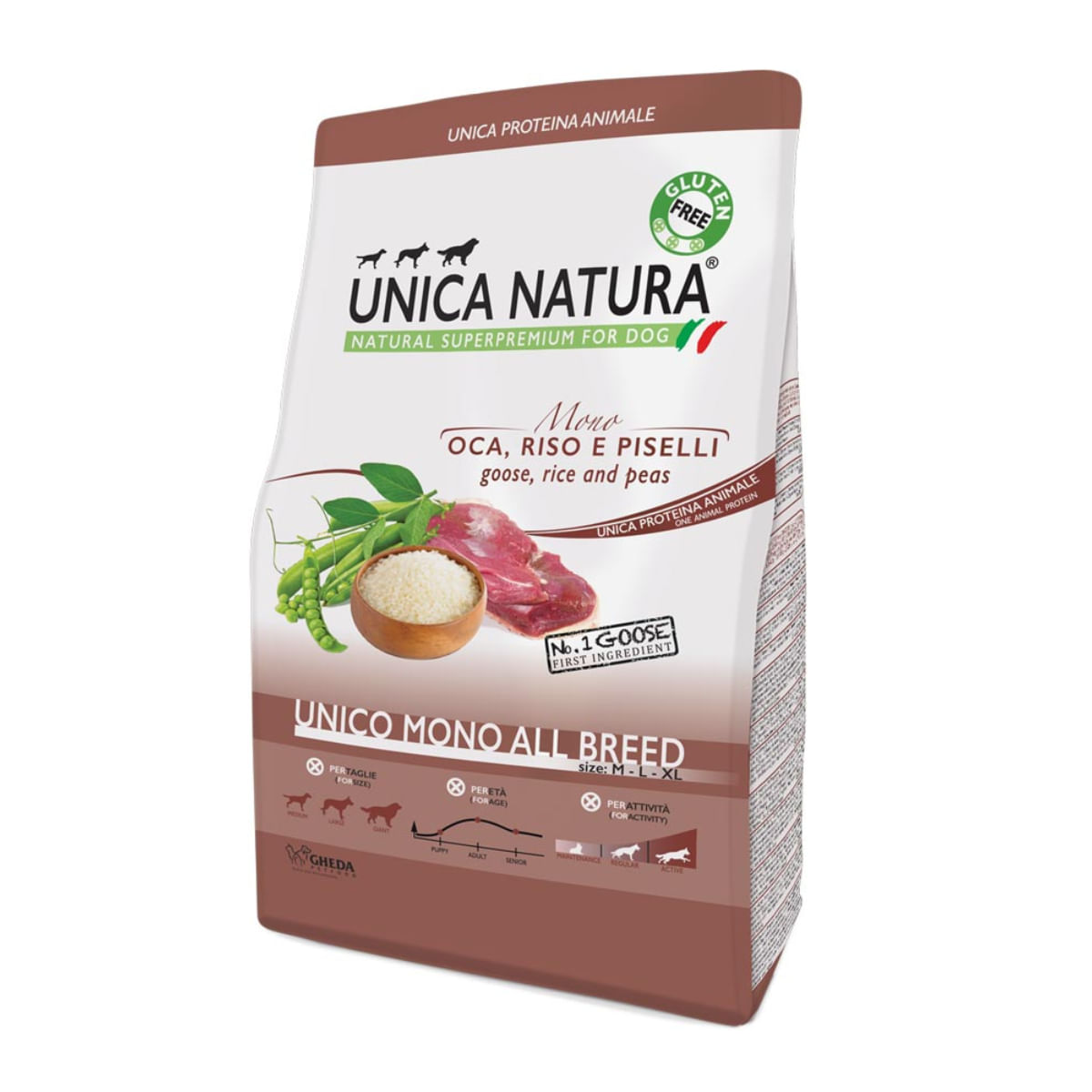 UNICA Natura Mono, M-XL, Gâsca și Orez, hrană uscată monoproteică câini, 12kg - 1 | YEO