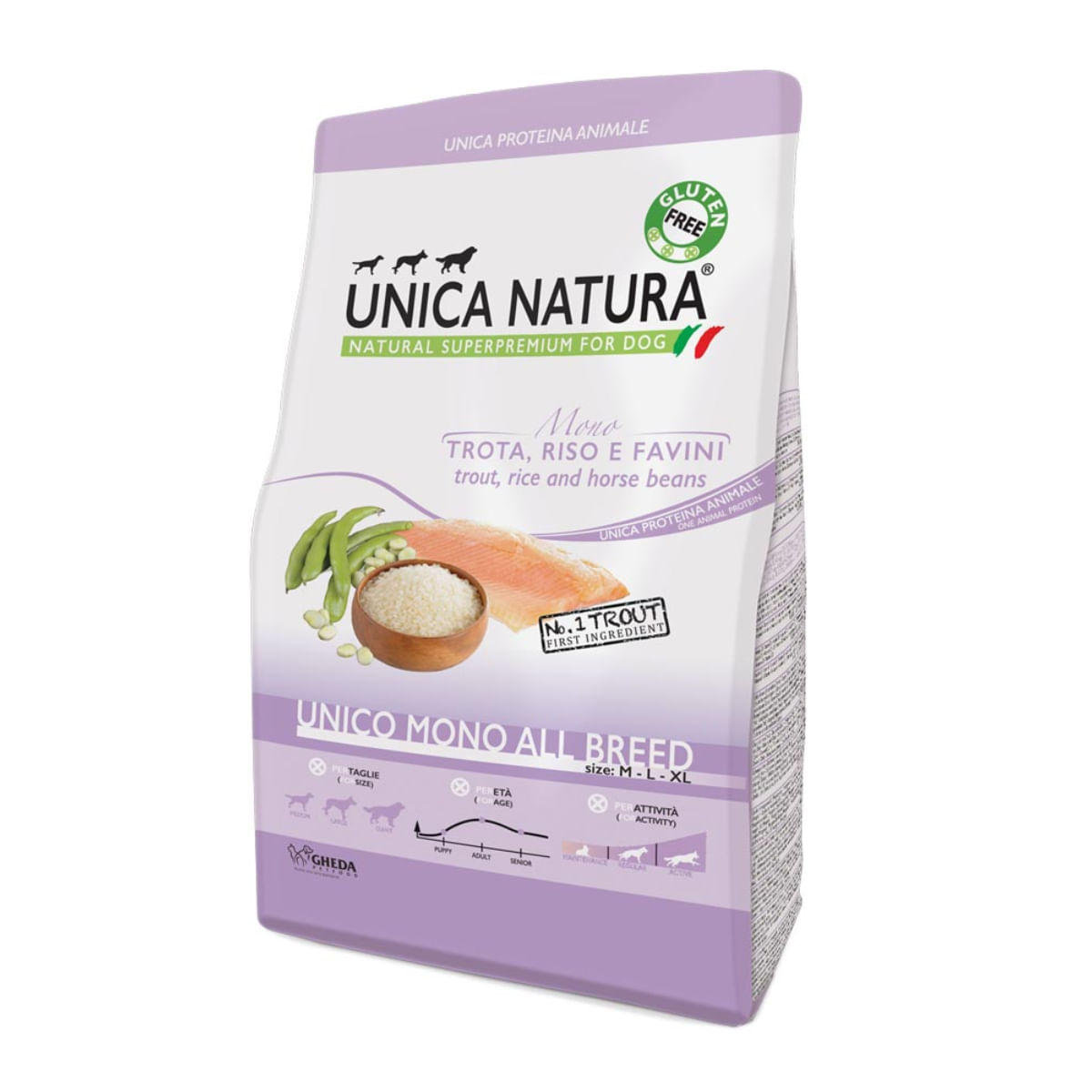 UNICA Natura Mono, M-XL, Păstrăv și Orez, hrană uscată monoproteică câini, 12kg - 1 | YEO