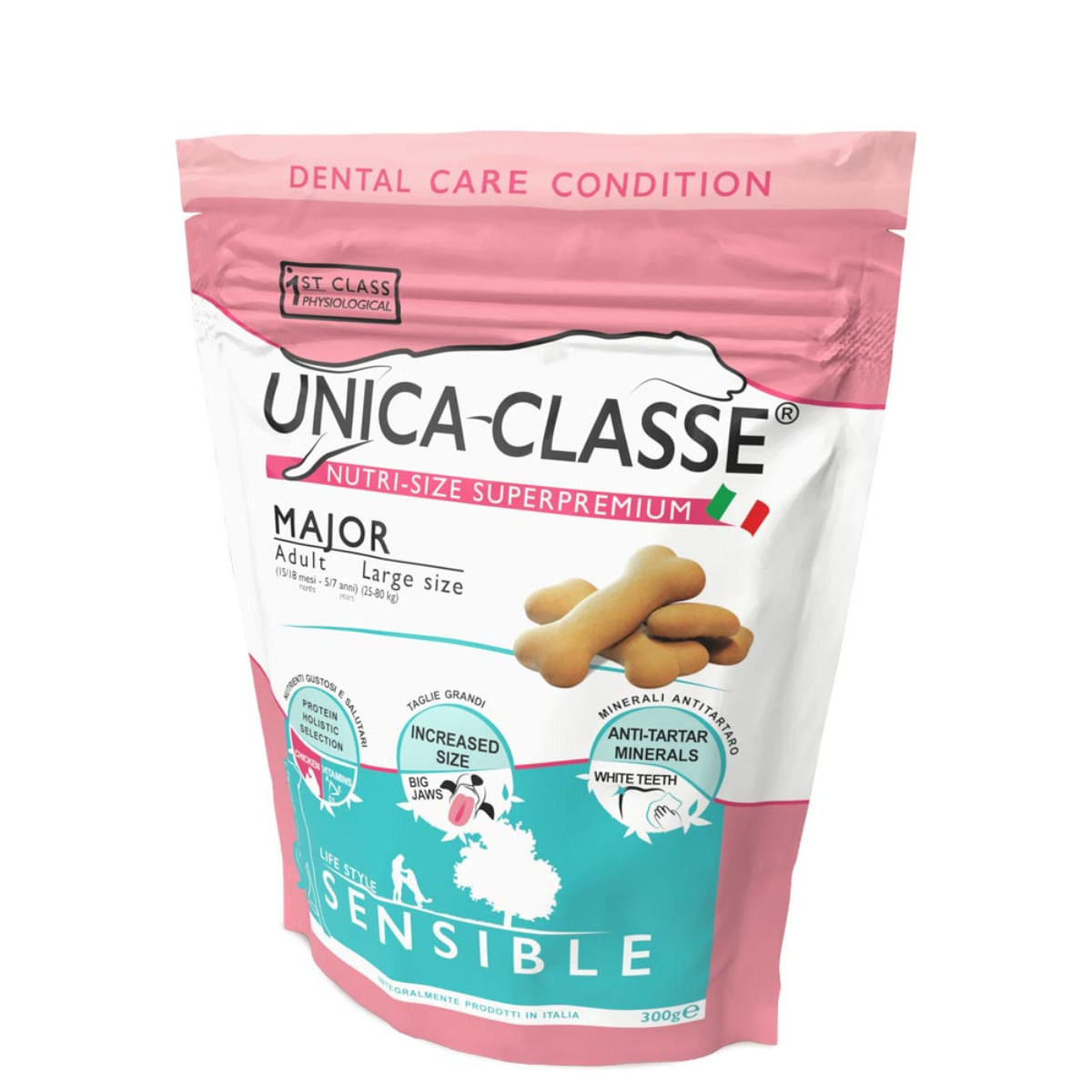 UNICA Classe Major Sensible, L-XL, Pui, punguță recompense funcționale câini, sensibilități dentare, 300g - 1 | YEO
