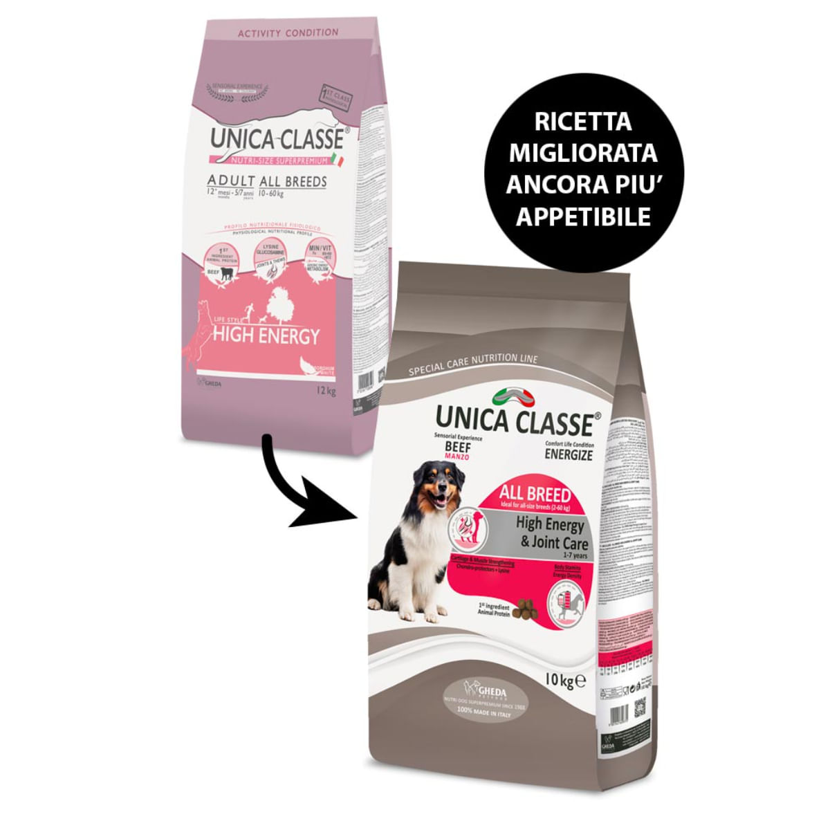 UNICA Classe High Energy & Joint Care, XS-XL, Vită, hrană uscată câini, sistem articular, activitate intensă, 12kg - 1 | YEO