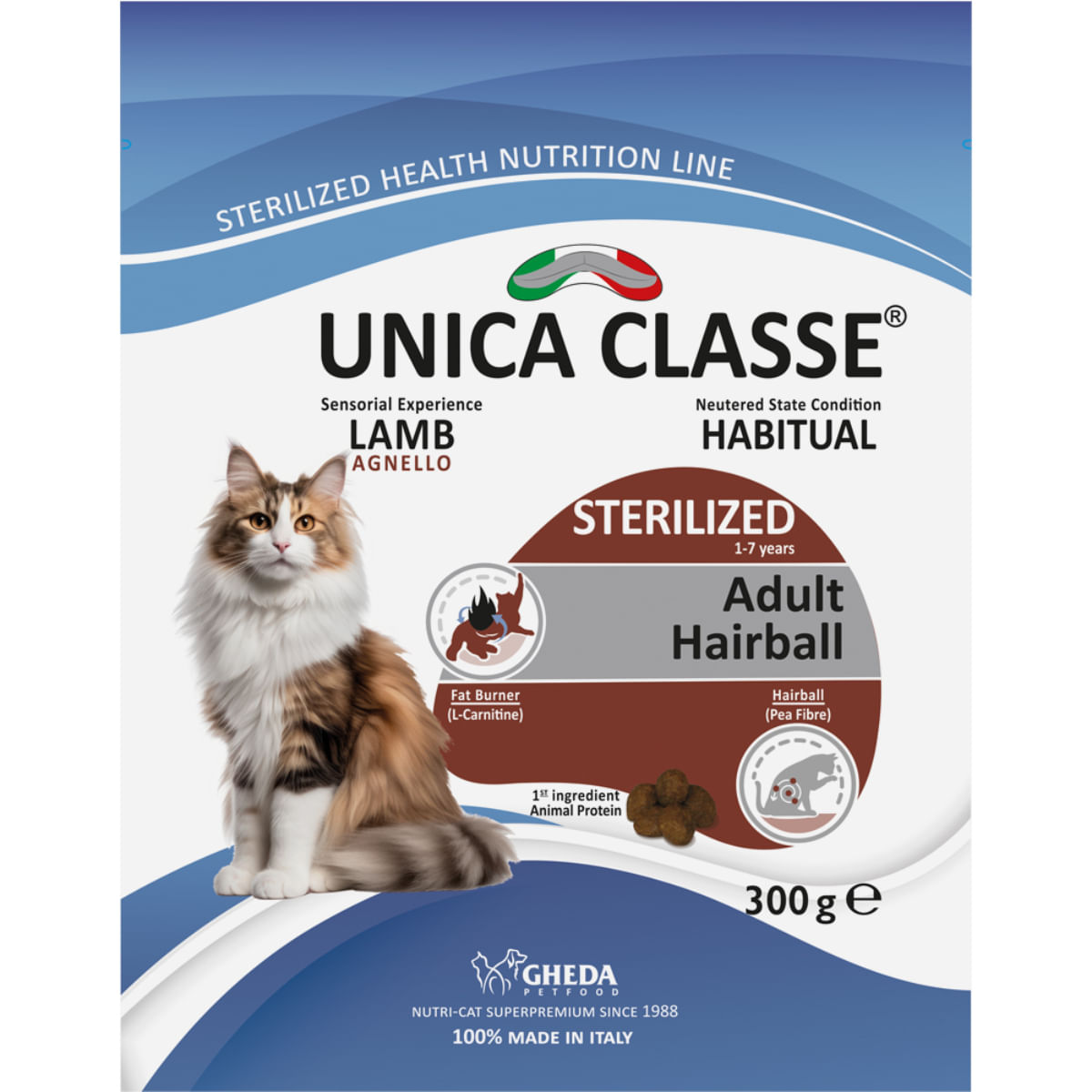 UNICA Classe Sterilized Hairball, Miel, hrană uscată pisici sterilizați, 10kg