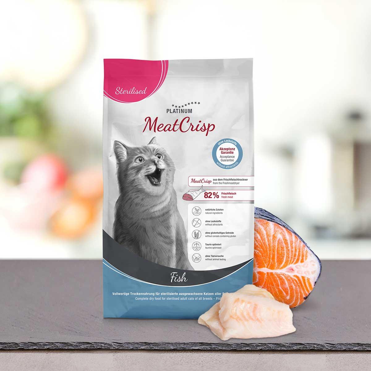 PLATINUM MeatCrisp Sterilised , Pește, hrană uscată pisici sterilizate, deshidratat, 3kg - 1 | YEO