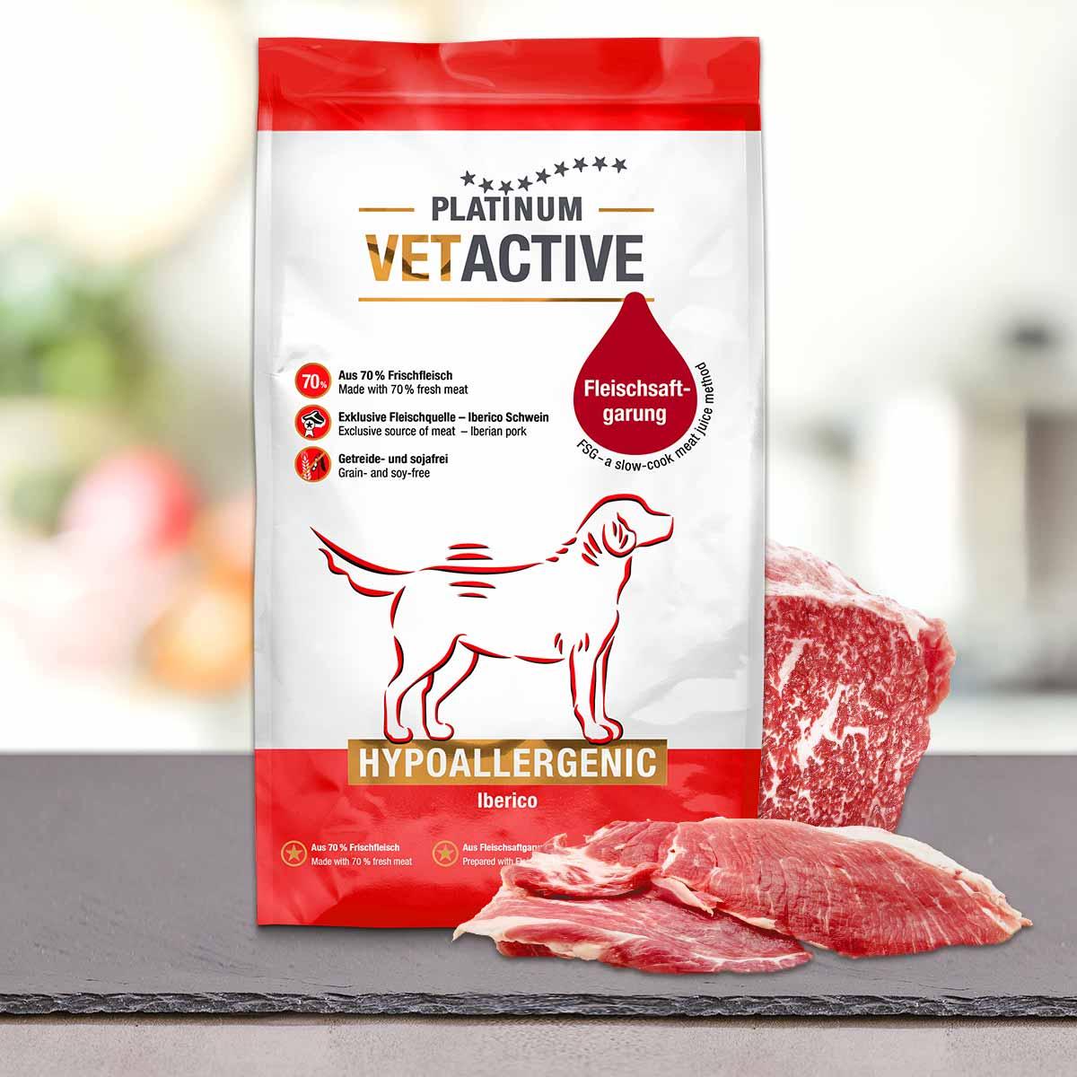 PLATINUM Vetactive Hipoalergenic, XS-XL, Iberico, hrană uscată monoproteică fără cereale câini, alergii, semimoist, 1.5kg - 1 | YEO