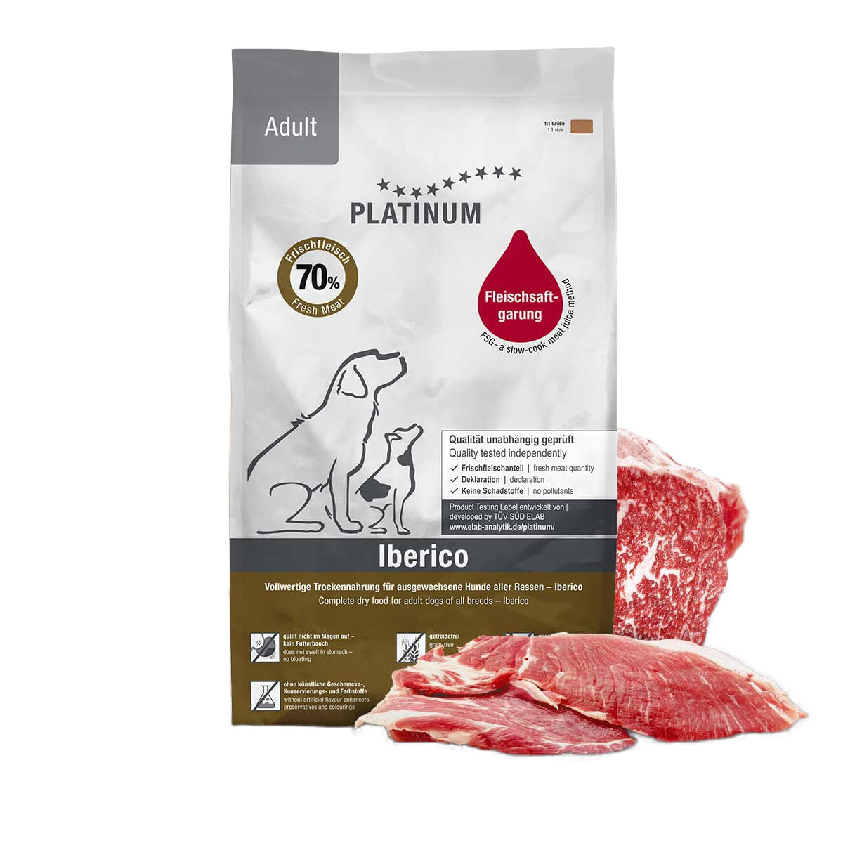 PLATINUM Adult, XS-XL, Iberico, hrană uscată fără cereale câini, semimoist, 1.5kg - 1 | YEO