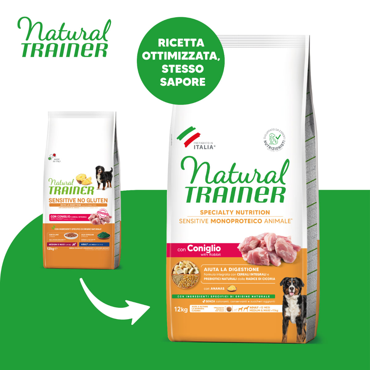 NATURAL TRAINER Speciality Nutrition Sensitive, M-XL, Iepure, hrană uscată monoproteică câini, sistem digestiv, 12kg