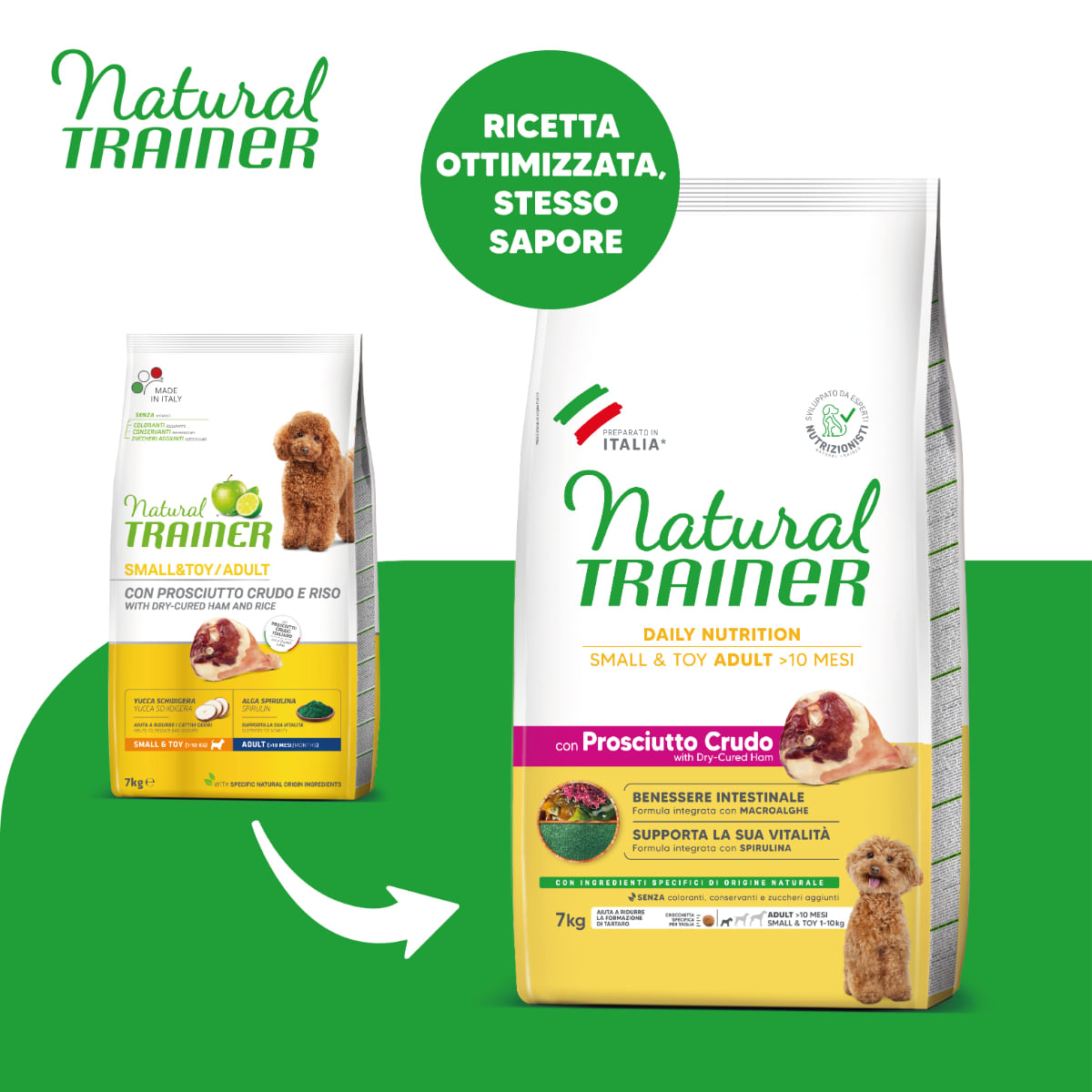 NATURAL TRAINER Daily Nutrition Small &amp; Toy, XS-S, Prosciutto Crudo, hrană uscată câini, 7kg