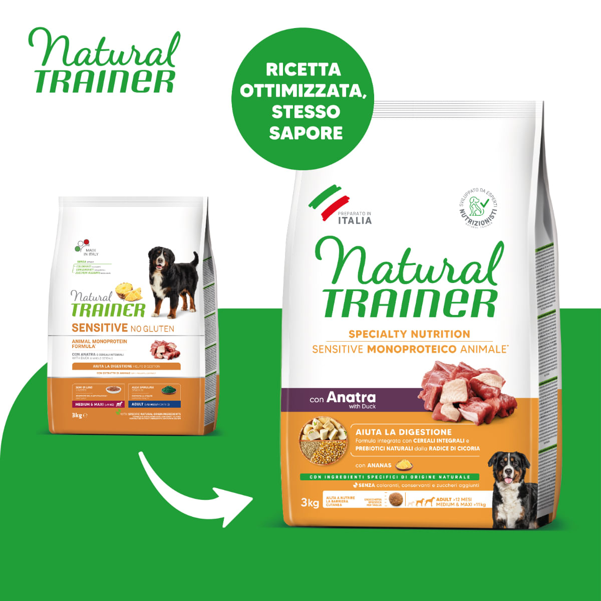 NATURAL TRAINER Speciality Nutrition Sensitive, M-XL, Rață, hrană uscată monoproteică câini, sistem digestiv, 3kg - 1 | YEO