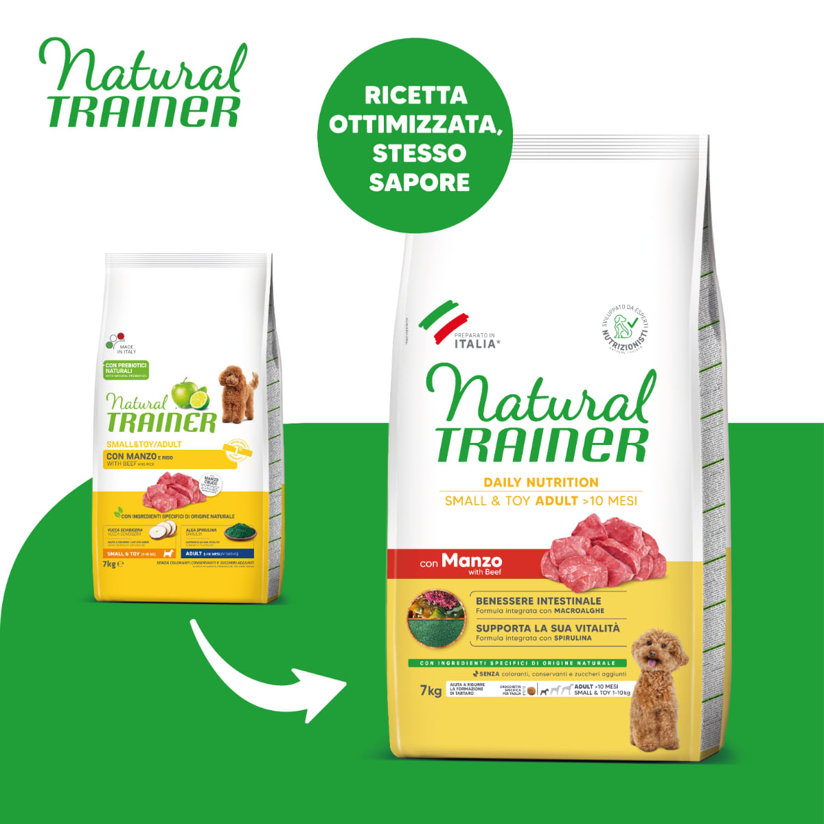 NATURAL TRAINER Daily Nutrition Small &amp; Toy, XS-S, Vită, hrană uscată câini, 7kg
