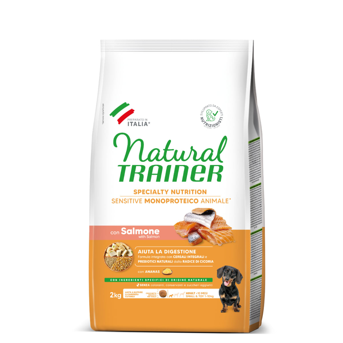 NATURAL TRAINER Speciality Nutrition Sensitive, XS-S, Somon, hrană uscată monoproteică câini, sistem digestiv, 2kg