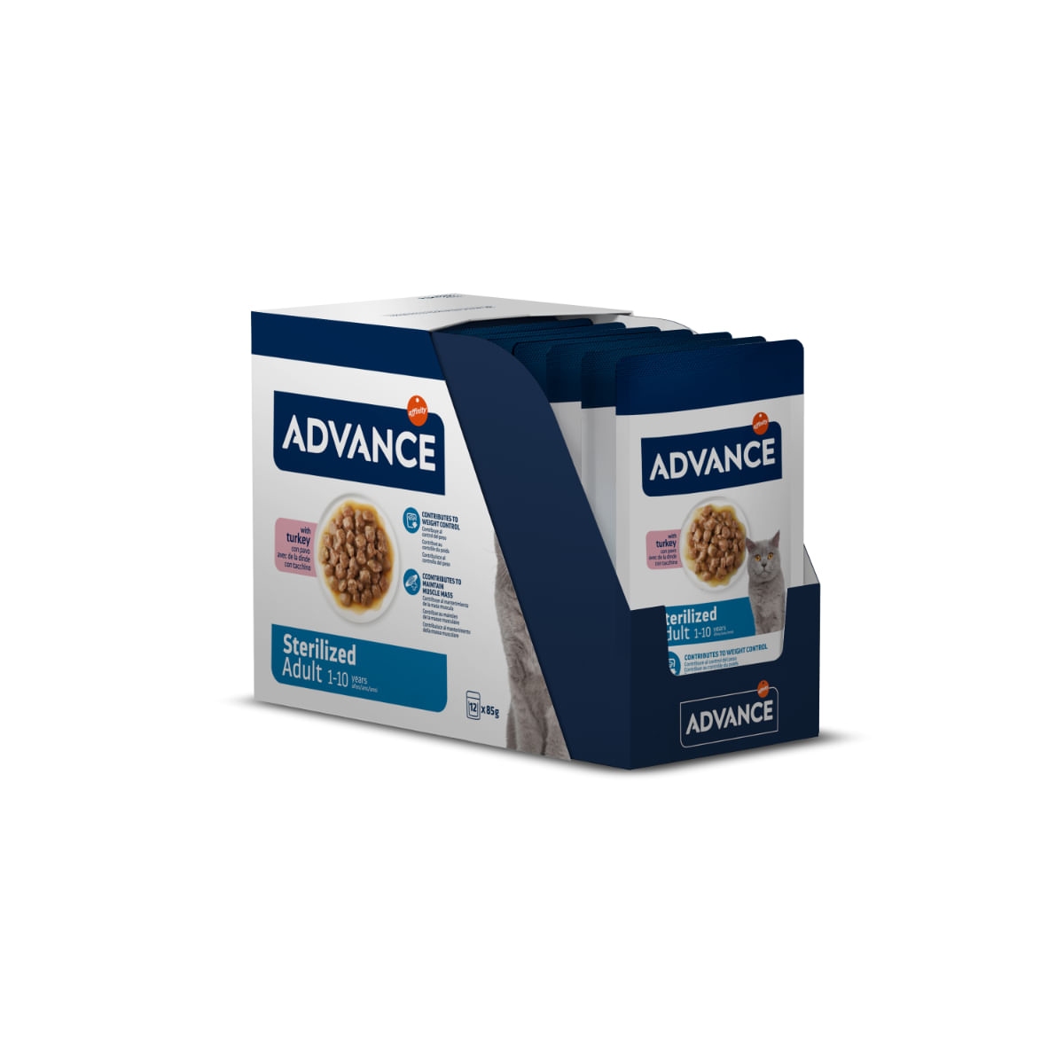 ADVANCE Sterilised, Curcan, plic hrană umedă pisici sterilizate, (în sos), bax, 85g x 12buc