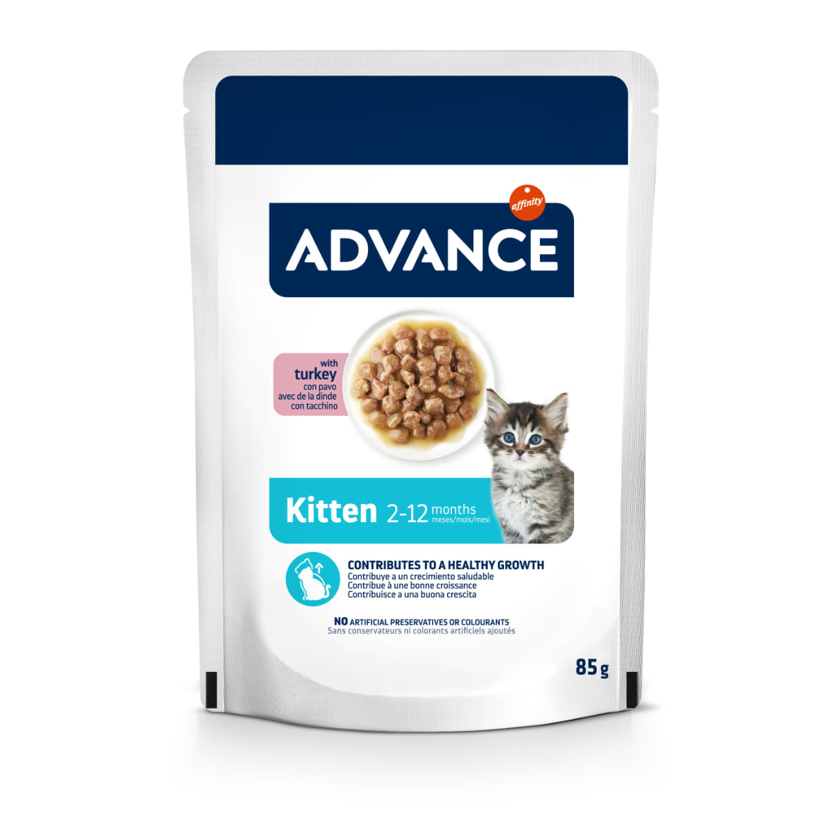 ADVANCE Kitten, Curcan, plic hrană umedă pisici junior, (în sos), 85g