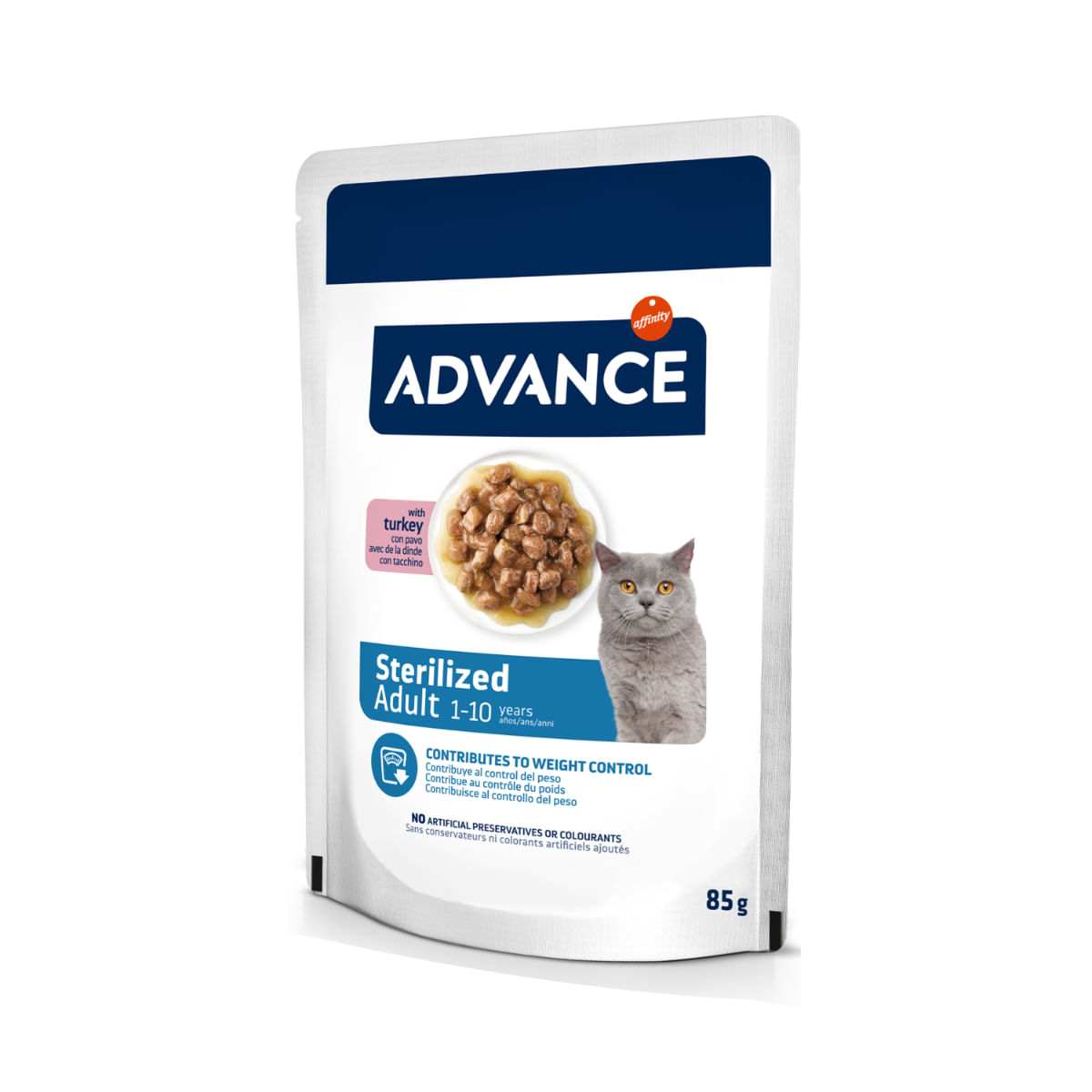 ADVANCE Sterilised, Curcan, plic hrană umedă pisici sterilizate, (în sos), 85g