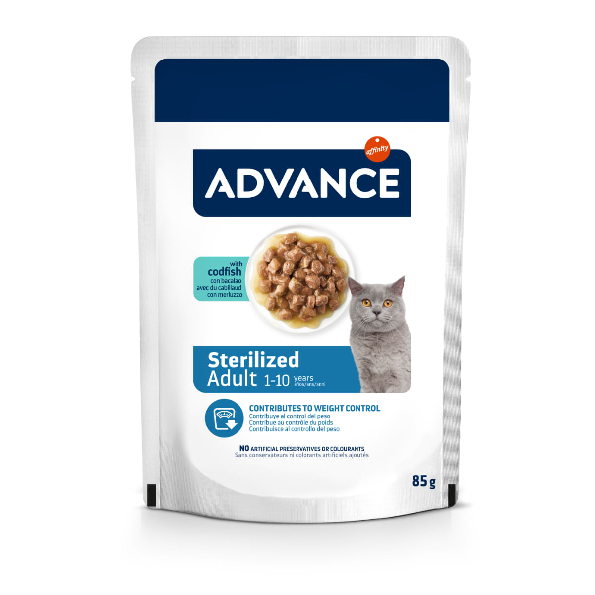 ADVANCE Sterilised, Cod, plic hrană umedă pisici sterilizate, (în sos), 85g